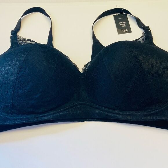 Torrid Curve Dream Wire Free Push Up Plunge Lace Bra Plus Size 44DD Black NEW - Picture 4 of 11